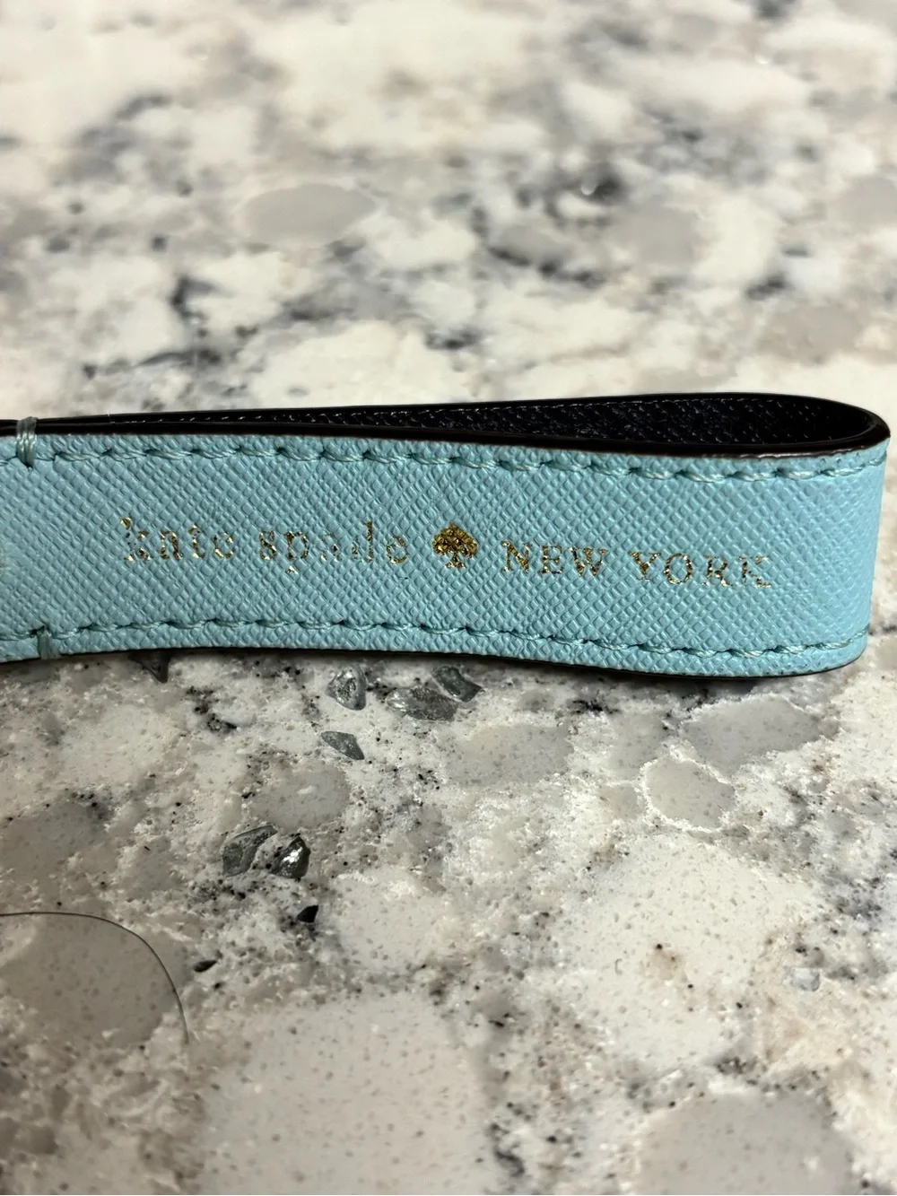 Kate Spade ♠️ Light Blue Leather Key Ring with Gold Hardware